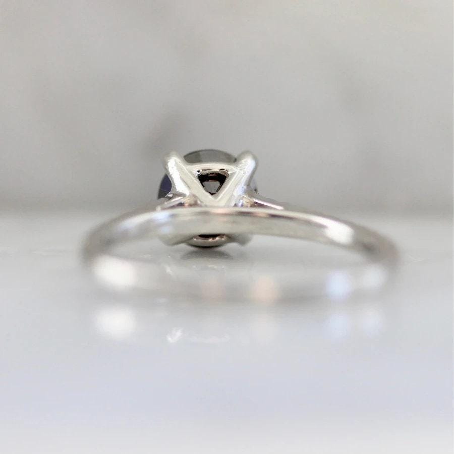 1ct Round Black Diamond Ring - 18K Yellow Gold