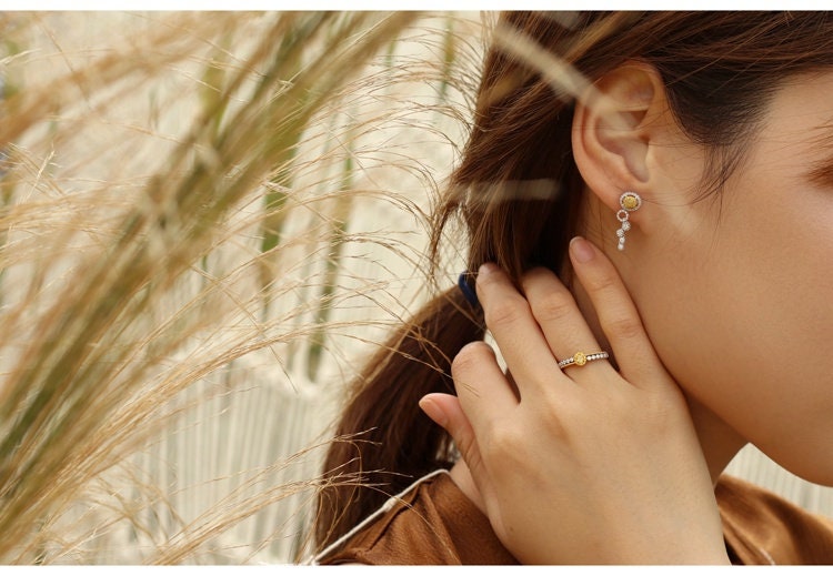 Fancy Yellow Diamonds Ring in 18K Two Tone Gold