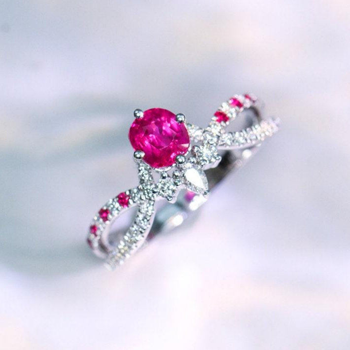 Pink Sapphire Diamonds Infinity Ring in 18K White Gold