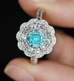 Cluster Desgin Paraiba Tourmaline Double Halo Platinum 950 Ring