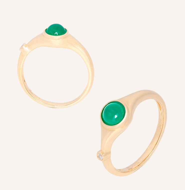 3 Style + Emerald Art Deco 18K Gold Byzantine Ring