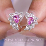 Padparadscha Pink Sapphire 18K Studs Earrings with Diamond