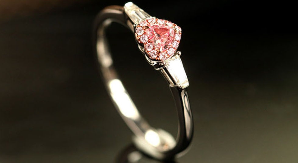 Pink Diamond Heart Cut Ring - 18K White Gold