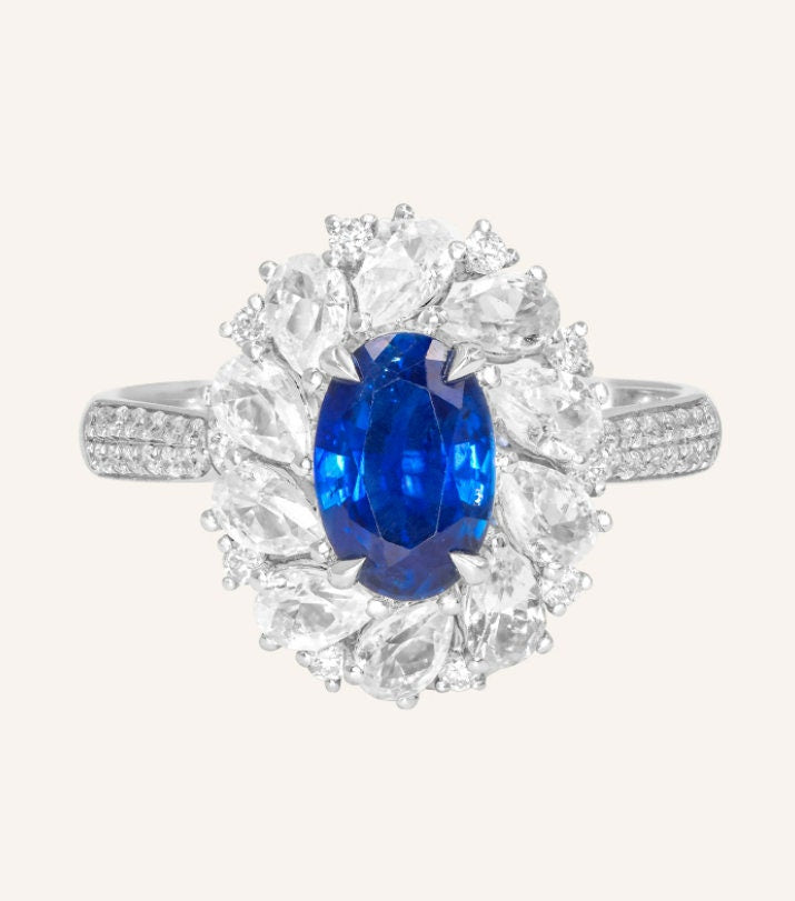 3 Colors + Sri Lanka Sapphire Platinum 950 Ring with Diamonds