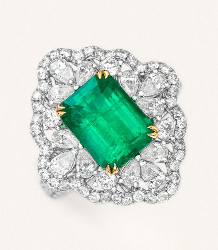 Art Deco Paraiba Tourmaline & Emerald Ring in Platinum 950
