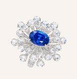 Royal Blue Sapphire Cluster Ring with Diamonds - Platinum 950