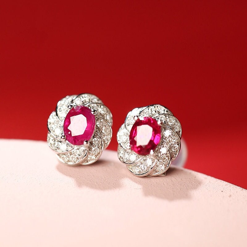 Ruby & Diamond Earrings in 18K White Gold