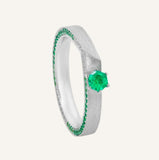 Hexagon Cut Emerald & Tsavorite Ring in Matte Finish Platinum 950