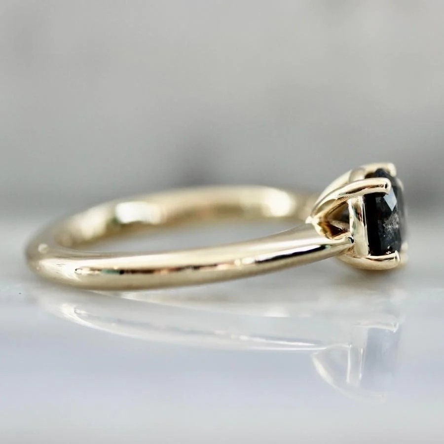 Two 1ct Salt & Pepper Diamond 18K Gold Engagement Ring