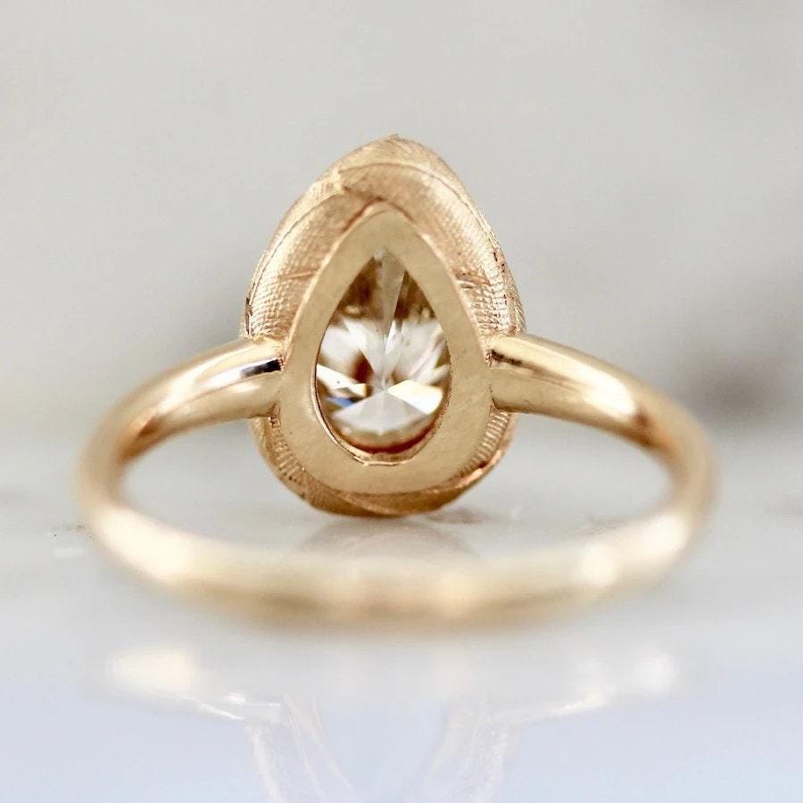 Champagne Diamond Pear Engagement Ring - 18K Yellow Gold