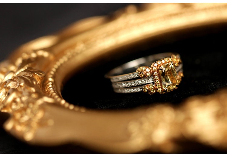 1.35ct Yellow Sapphire Radiant Cut Ring with Channel Diamond in 18K Gold
