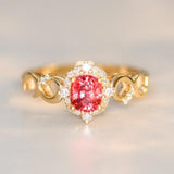 Pinkish Spinel Cushion & Diamond Ring - 18K Yellow Gold