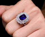 4.86ct Blue Sapphire Sugarloaf 18K Gold Ring with Diamonds
