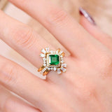 Emerald Square Cut 18K Ring, 18K Yellow Gold Emerald Ring, Ballerina Stackable Ring, Wedding Ring