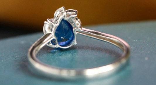 1.2ct Blue Sapphire Teardrop Cut & Diamonds Ring in 18K White Gold