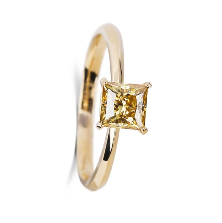 Fancy Yellow Diamonds Princess-Cut Ring in 18K Yellow Gold