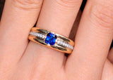 Channel Set Diamonds Sapphire 18K Yellow Gold Ring