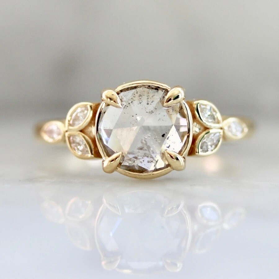 1.5ct Icy Round Rose Cut Diamond 18K Gold Wedding Ring