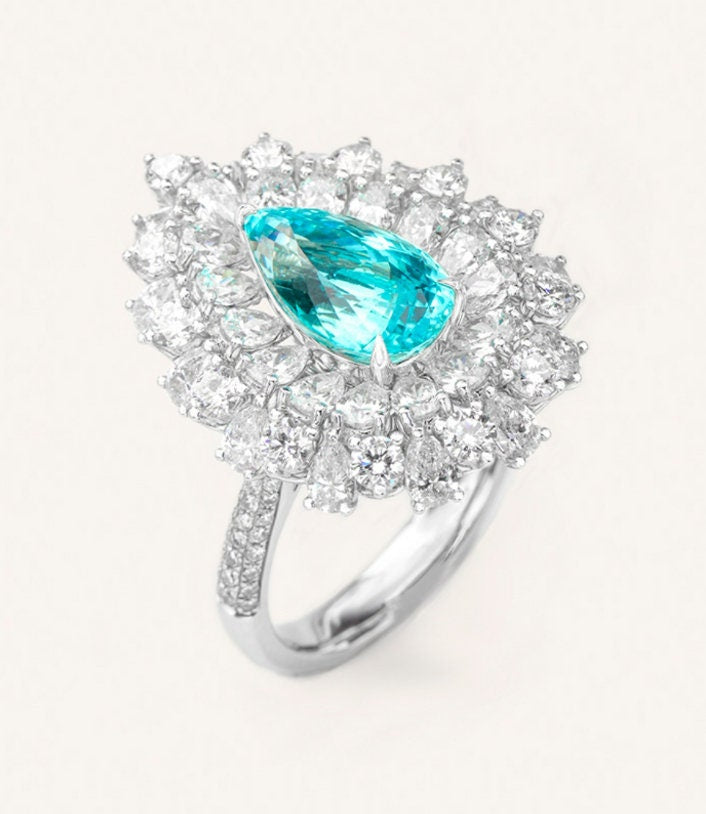 Art Deco Paraiba Tourmaline & Emerald Ring in Platinum 950