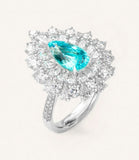 Art Deco Paraiba Tourmaline & Emerald Ring in Platinum 950