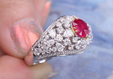 2.2ct Ruby Cushion Cluster Diamonds Ring in 18K White Gold