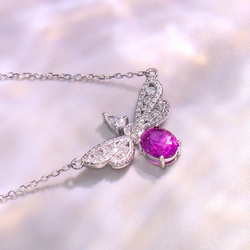 Bee Design Purple Sapphire 18K White Gold Necklace with Diamonds