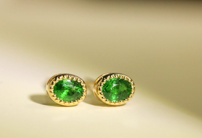 Tsavorite & 7.5mm Akoya Pearl Earrings - 18K Yellow Gold