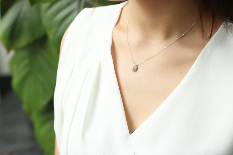 Yellow Diamonds Wedding Necklace in 18K White Gold