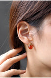 Southern Red Agate Crown Diamonds Earrings in 18K Yellow Gold