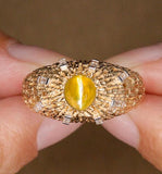 Melted Gold Design Chrysoberyl Cat Eye Stone Ring in 18K Yellow Gold