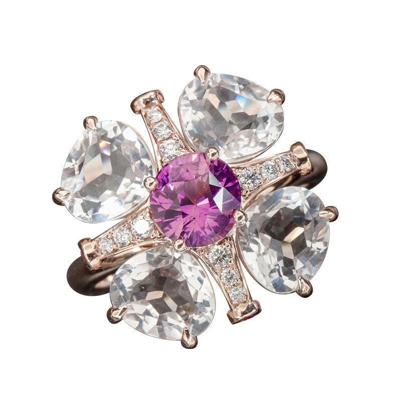 1.55ct Purple Sapphire 18K Rose Gold Ring with Diamonds