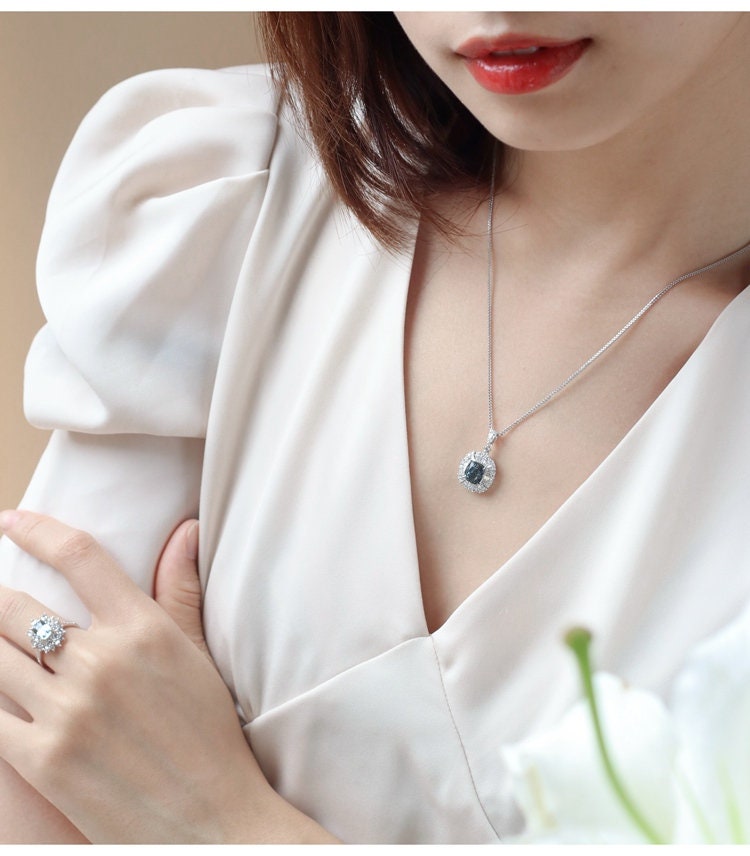 Blue Grey Spinel Rectangle & Diamond Proposal Ring - 18K Gold