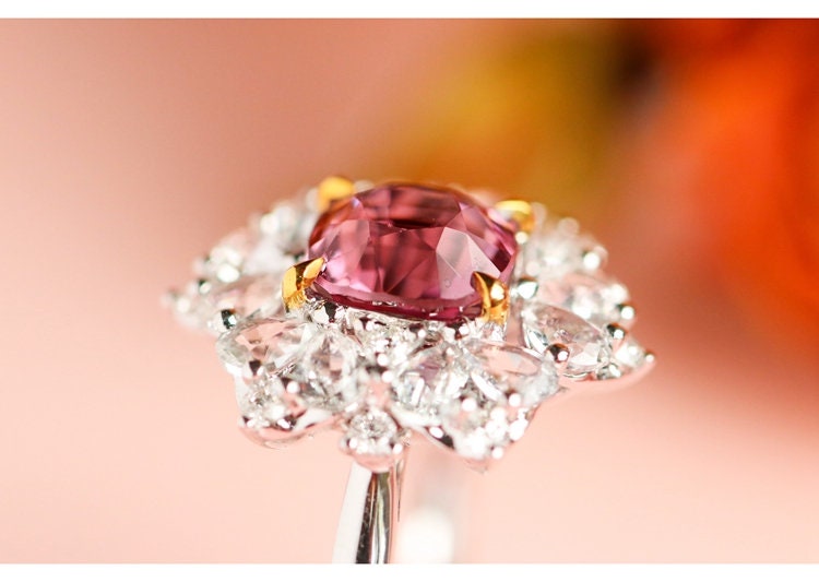 1ct Pinkish Spinel & White Sapphire Engagement Ring - 18K White Gold