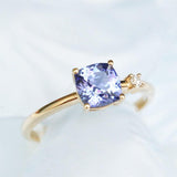 Cushion Tanzanite & Diamond Ring in 18K Yellow Gold