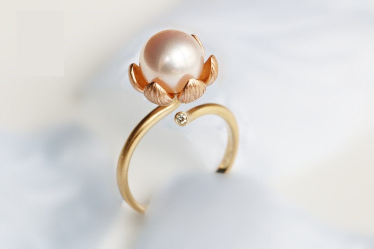 Premium Japan Akoya Pearl Cuff Ring - 18K Yellow Gold