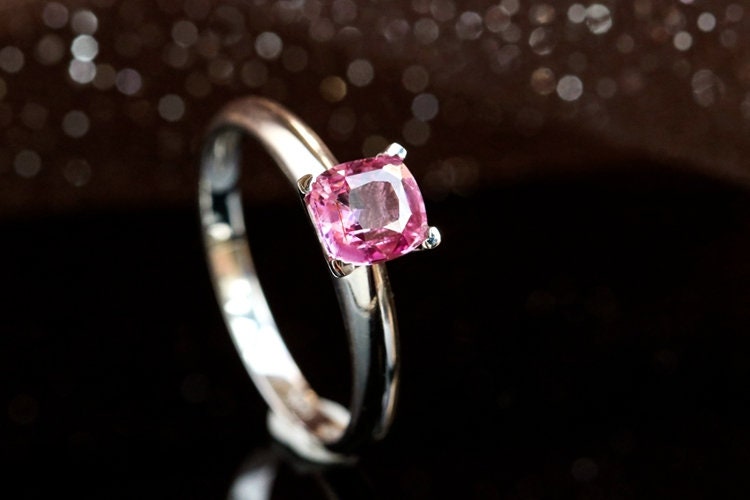 1.15ct Pinkish Spinel Cushion Ring - 18K White Gold