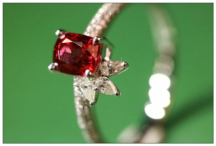 Mansin Red Spinel & Diamond Cluster Ring - 18K White Gold