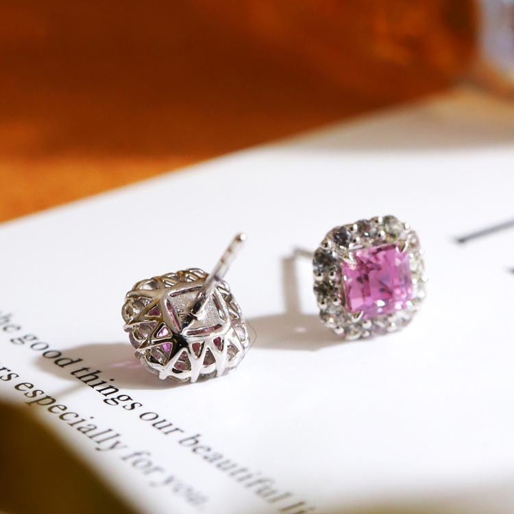 Padparadscha Sapphire & Diamond Halo Earrings - Platinum 950