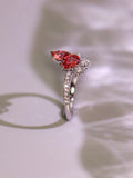 Padparadscha Sapphire Teardrop Cut & Diamonds Ring in 18K White Gold