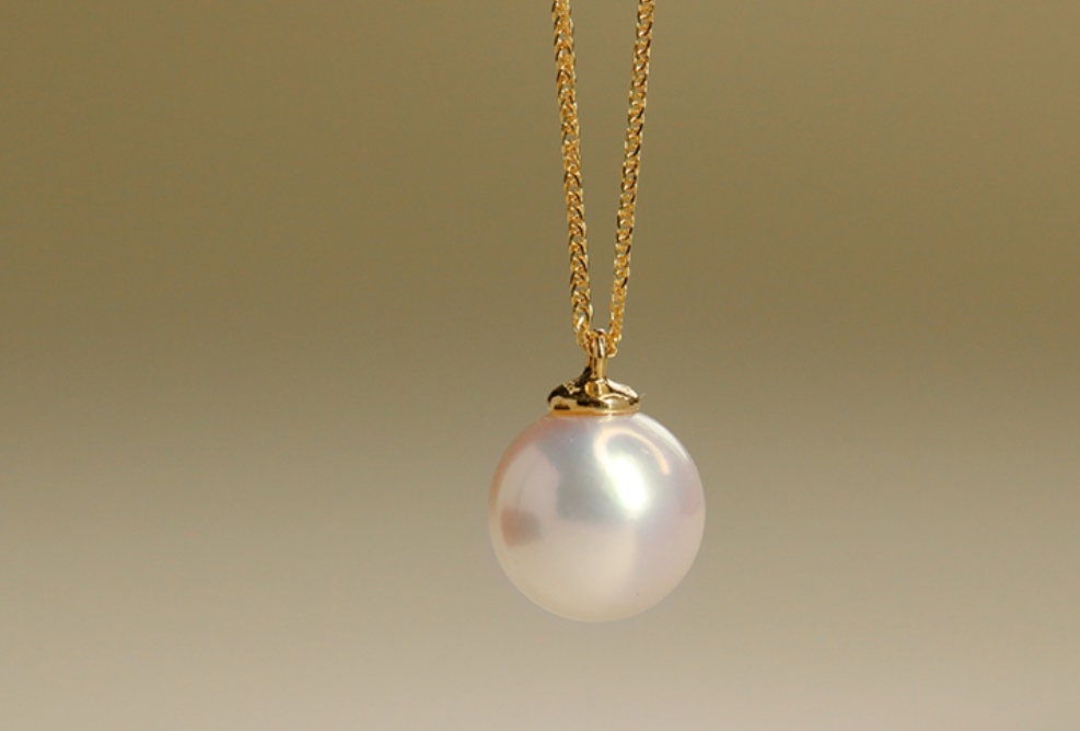 8mm Akoya Pearl Necklace with Rubellite Teardrop – 18K Yellow Gold