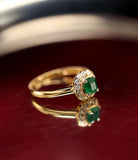 Vintage-Inspired Emerald & Diamond Halo Ring in 18K Yellow Gold