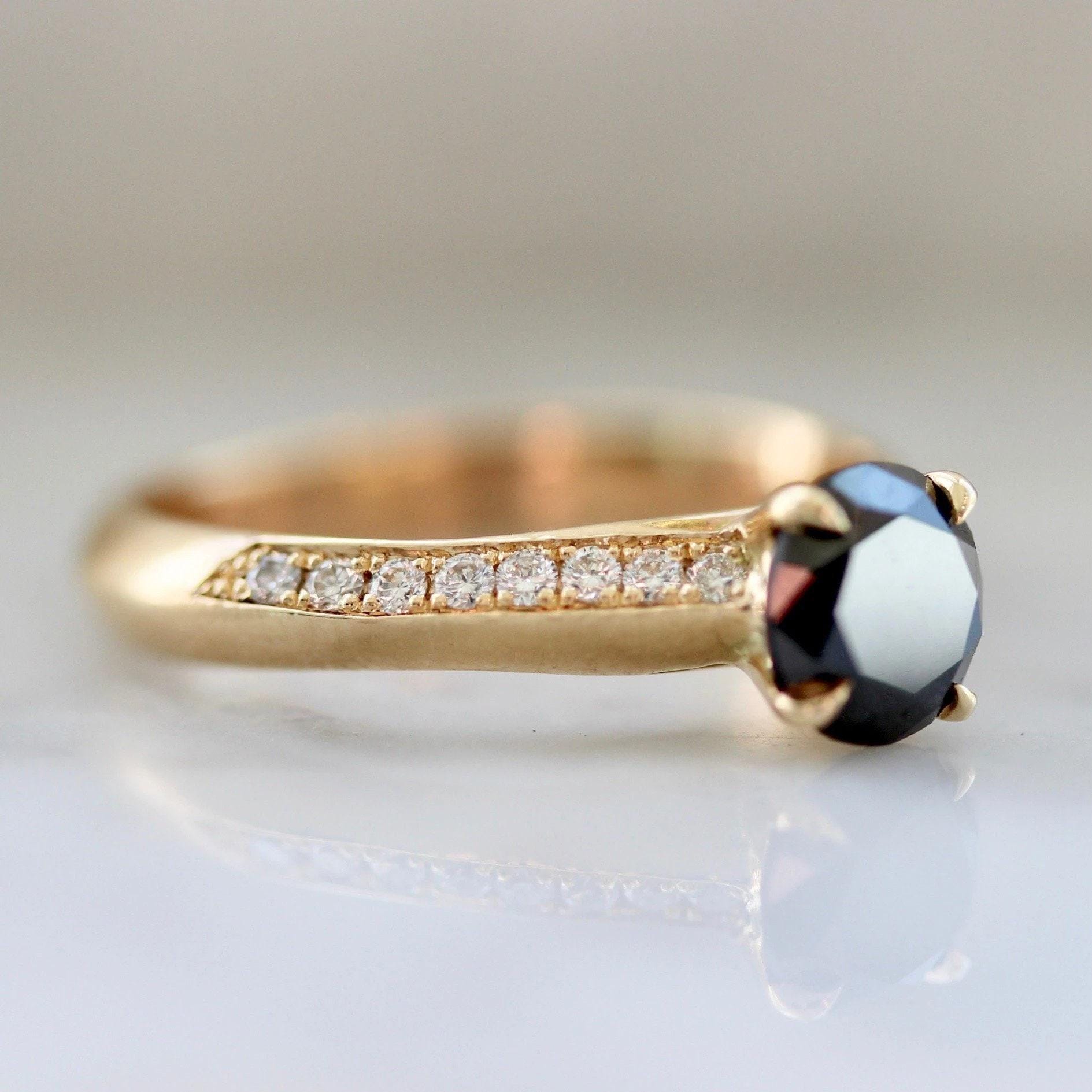 1.14ct Black Diamond Engagement Ring in 18K Yellow Gold