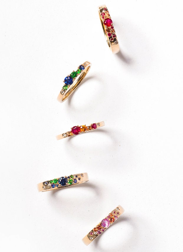 Ruby & Yellow Sapphire Wedding Ring in 18K Yellow Gold