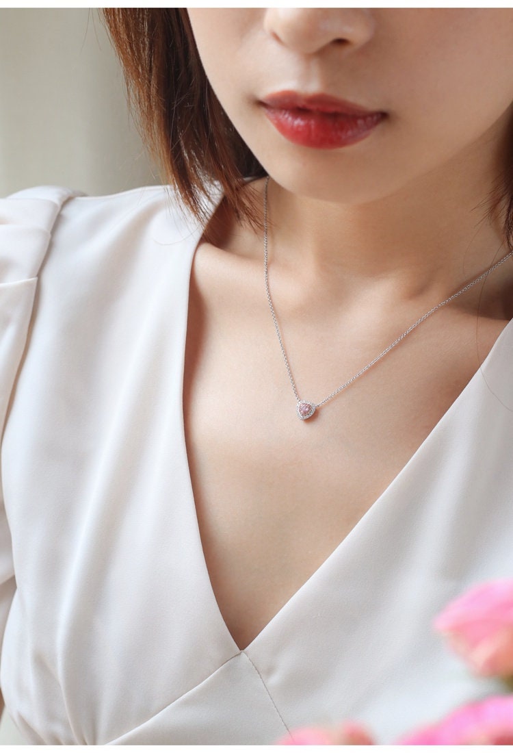 Pink Diamond Heart-Shaped Necklace in 18K White Gold