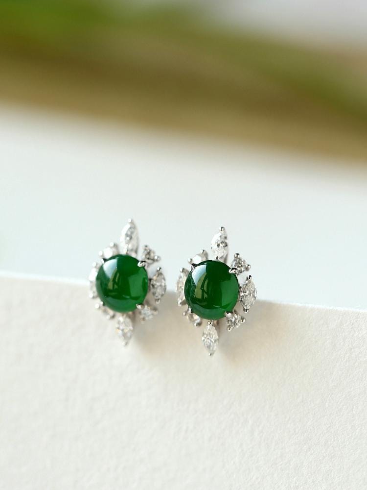 Ballerina Set Green Jade and Cluster Diamond 18K Earrings