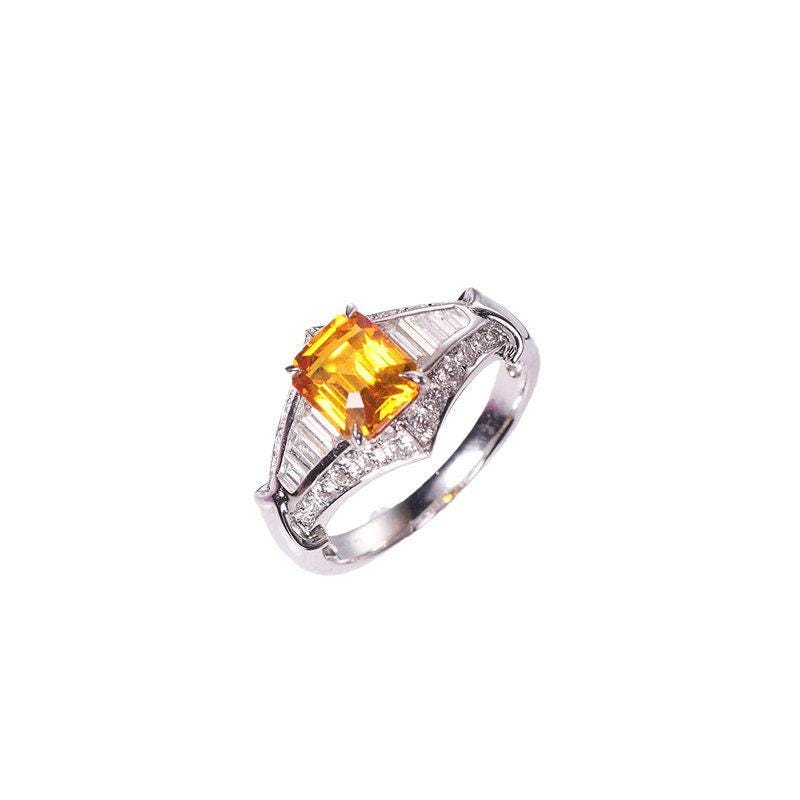 1.55ct Yellow Sapphire Radiant Cut 18K Gold Ring  with Diamonds