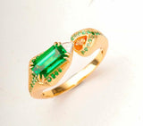 Tsavorite Emerald Cut & Fanta Garnet Ring in 18K Yellow Ring