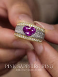 1.7ct Pink Sapphire Heart-Shaped Engraved Ring in 18K Two Tone Gold