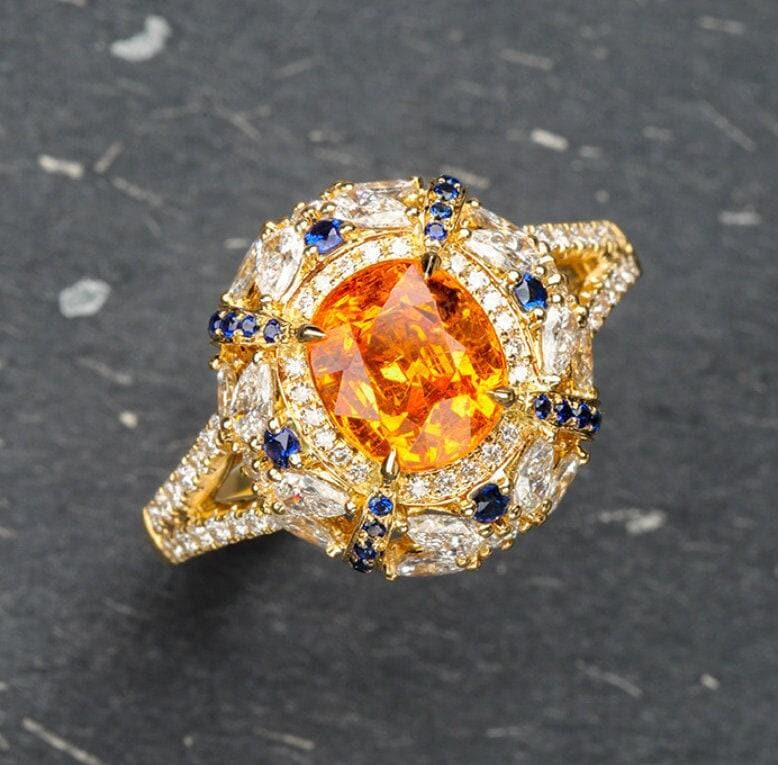 2.29ct Fanta Garnet Ring Necklace - 18K Yellow Gold
