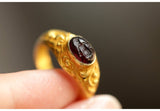 Black Garnet Engraved 22K Gold Vintage Ring - 22K Gold Vintage Vintage Jewelry